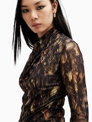 AllSaints Brown Tia Mesh Top - Image 2 of 7