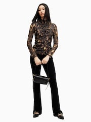 AllSaints Brown Tia Mesh Top - Image 3 of 7