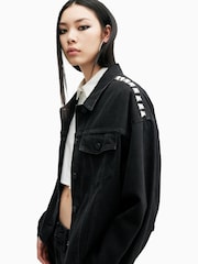 AllSaints Black Piper Stud Shacket - Image 2 of 7