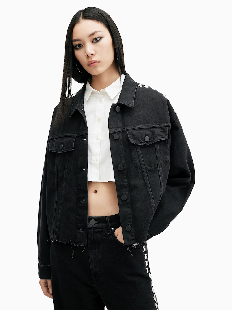AllSaints Black Piper Stud Shacket - Image 4 of 7