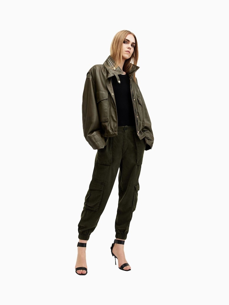 AllSaints Green Freda Tencel Trousers - Image 2 of 8