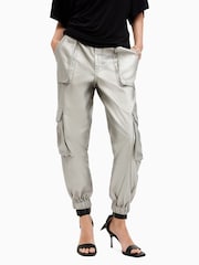 AllSaints Grey 100% Cotton Freda Coated Trousers - Image 2 of 7
