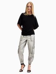AllSaints Grey 100% Cotton Freda Coated Trousers - Image 4 of 7