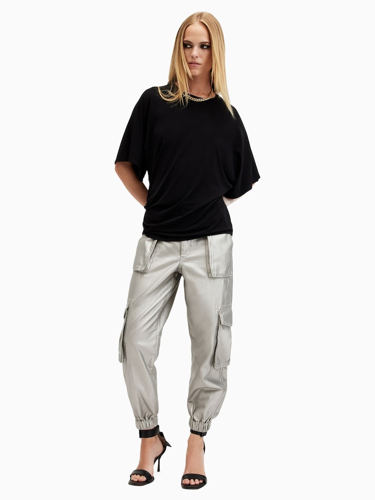 AllSaints Grey 100% Cotton Freda Coated Trousers - Image 4 of 7