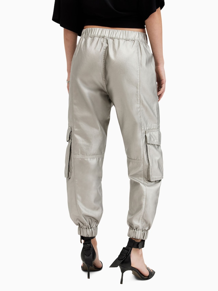 AllSaints Grey 100% Cotton Freda Coated Trousers - Image 5 of 7
