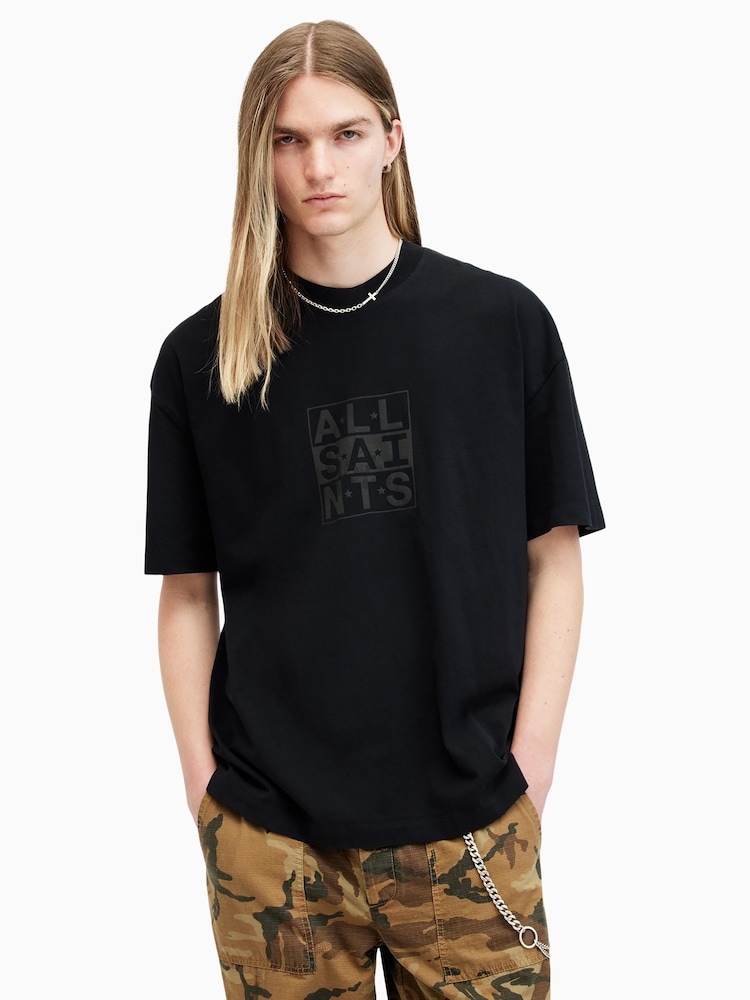 AllSaints Black Below Shortsleeve Crew Neck T-Shirt - Image 1 of 6 AllSaints Black Below Shortsleeve Crew Neck T-Shirt - Image 1 of 6