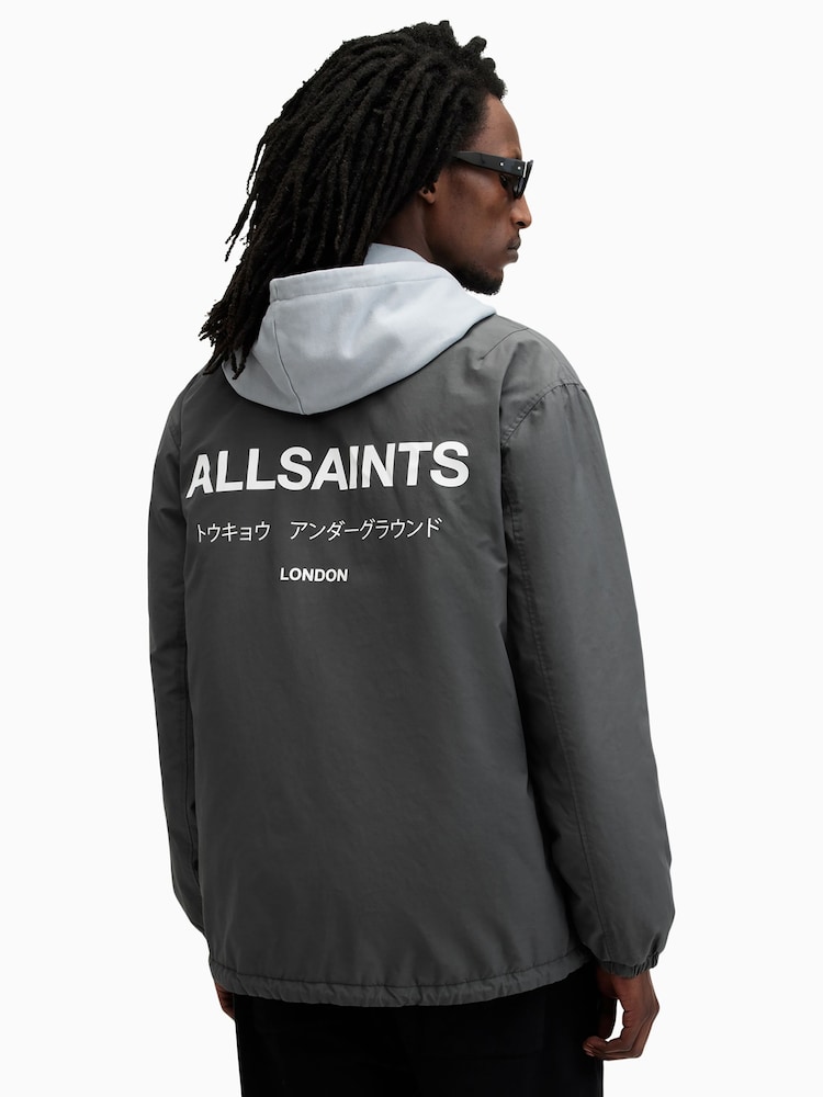 AllSaints Grey Underground Coach Jacket - Image 4 of 6