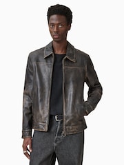 AllSaints Alkan Black Collared Zip Up Two Tone Leather Jacket - Imagem 7 de 11