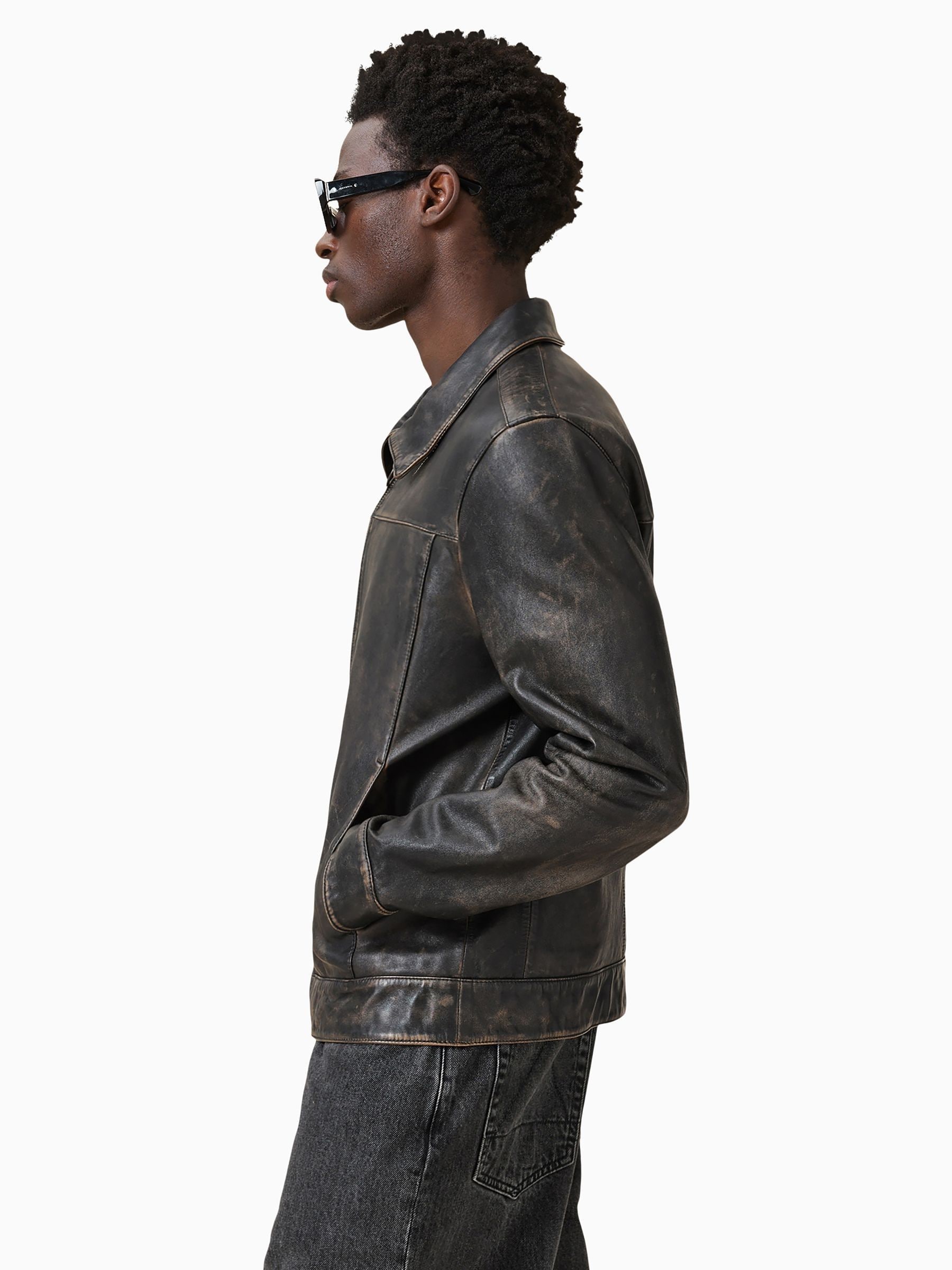 Buy AllSaints Black Alkan Black Collared Zip Up Two Tone