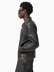 AllSaints Alkan Black Collared Zip Up Two Tone Leather Jacket - Imagem 9 de 11