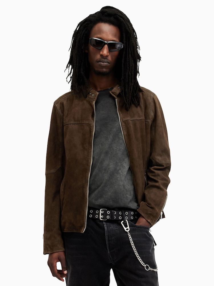 AllSaints Brown Cora Suede Jacket - Image 1 of 8