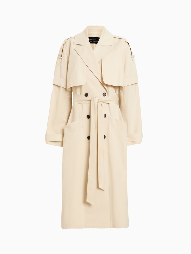 AllSaints White 100% Cotton Clyde Trench Coat - Image 10 of 10