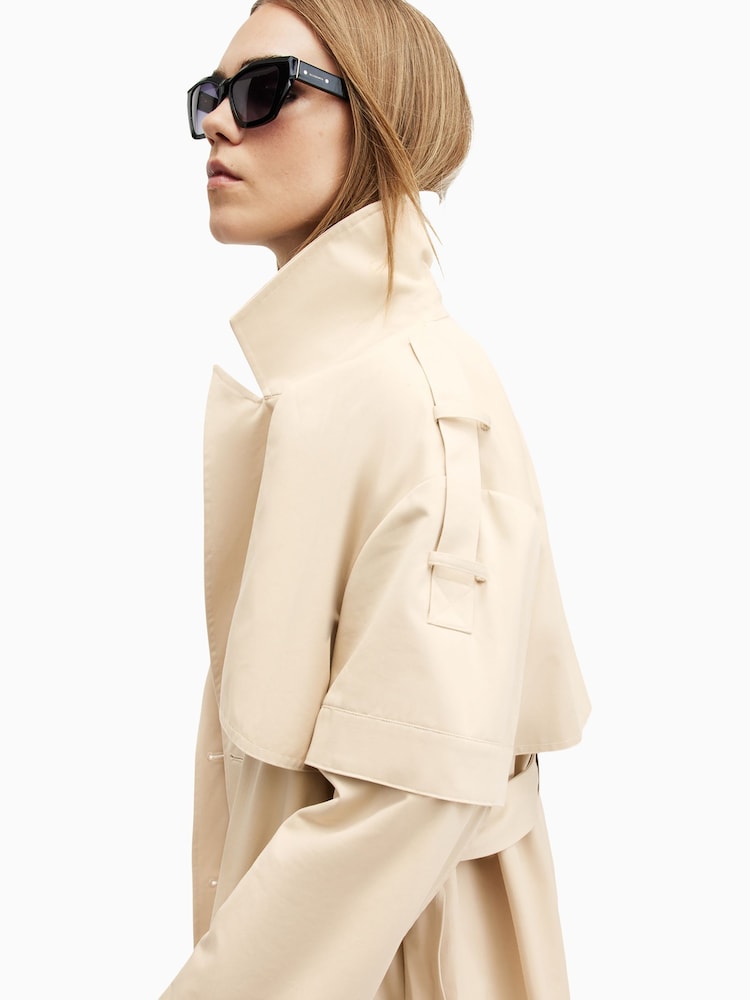 AllSaints White 100% Cotton Clyde Trench Coat - Image 2 of 10