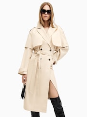 AllSaints White 100% Cotton Clyde Trench Coat - Image 3 of 10