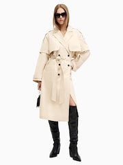 AllSaints White 100% Cotton Clyde Trench Coat - Image 4 of 10
