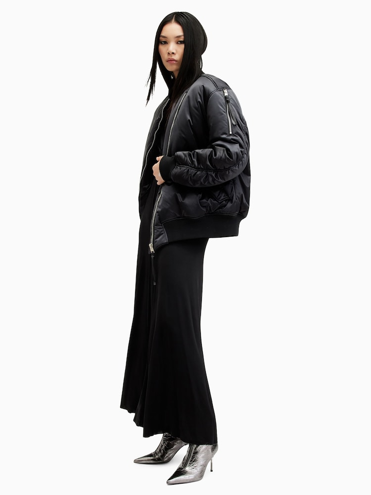 AllSaints Black Roomer Bomber Jacket - Image 1 of 8