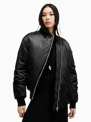 AllSaints Black Roomer Bomber Jacket - Image 2 of 8
