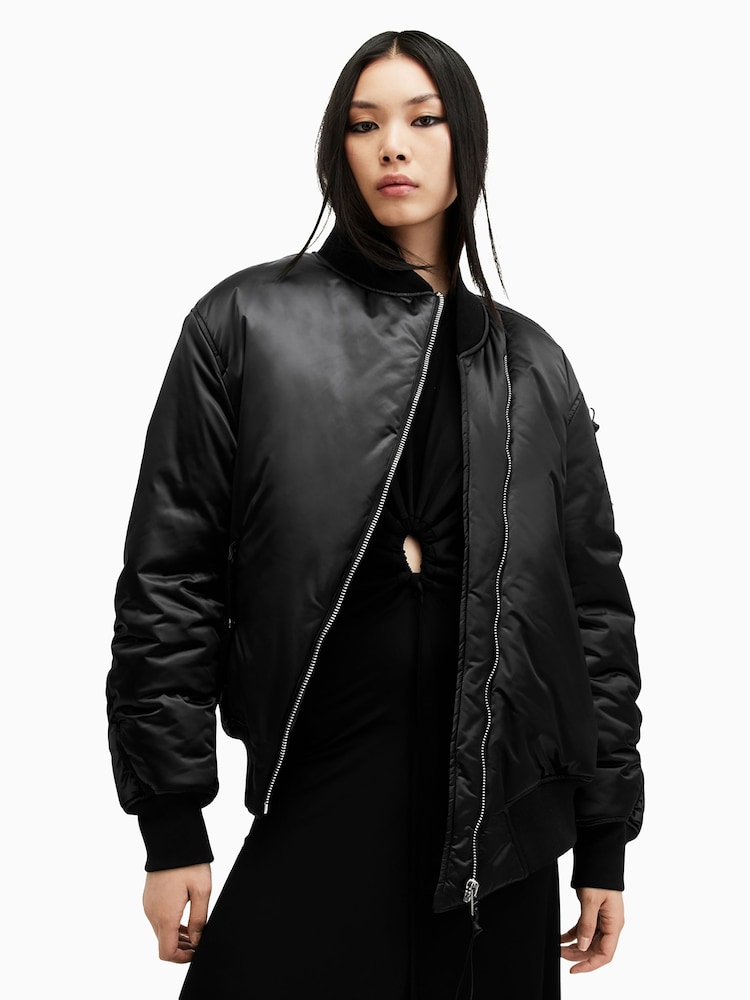 AllSaints Black Roomer Bomber Jacket - Image 2 of 8