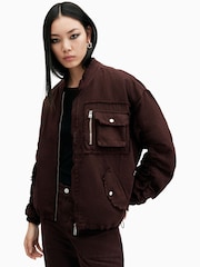 AllSaints Red Rue Bomber Jacket - Image 1 of 8