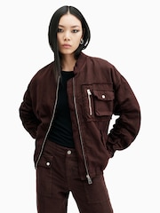 AllSaints Red Rue Bomber Jacket - Image 4 of 8