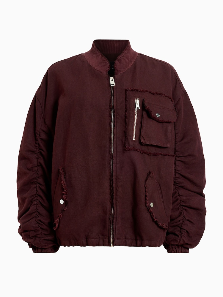 AllSaints Red Rue Bomber Jacket - Image 8 of 8