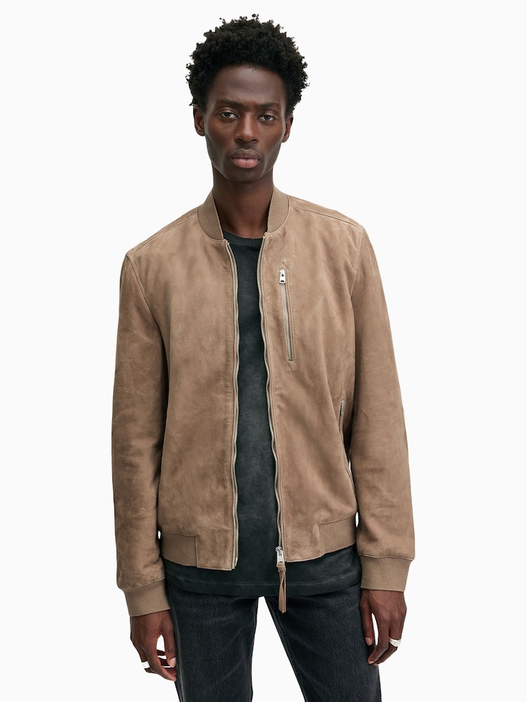 AllSaints Brown Kemble Suede Bomber Jacket - Image 4 of 7