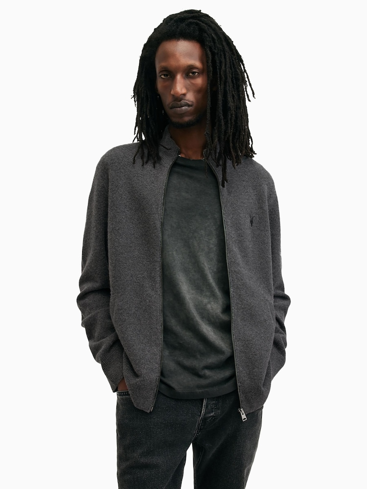 AllSaints Grey Statten Full Zip Jumper - Image 1 of 9