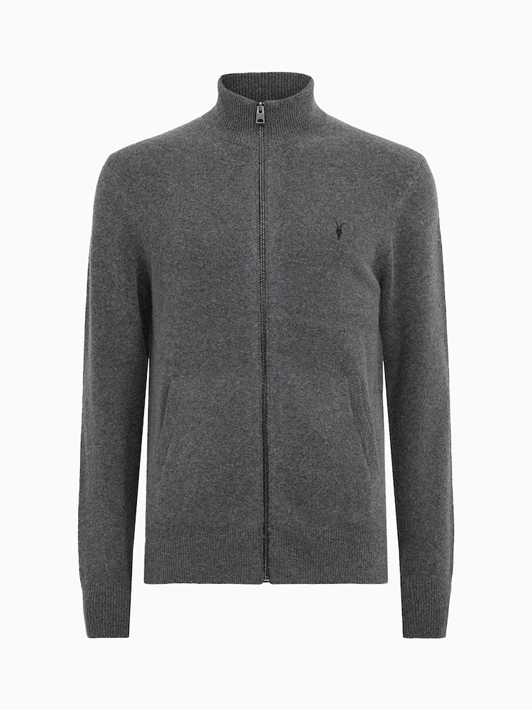 AllSaints Grey Statten Full Zip Jumper - Image 9 of 9