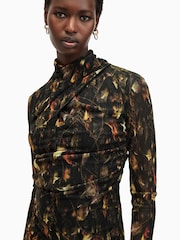 AllSaints Brown Tia Mesh Dress - Image 3 of 7