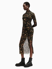 AllSaints Brown Tia Mesh Dress - Image 4 of 7