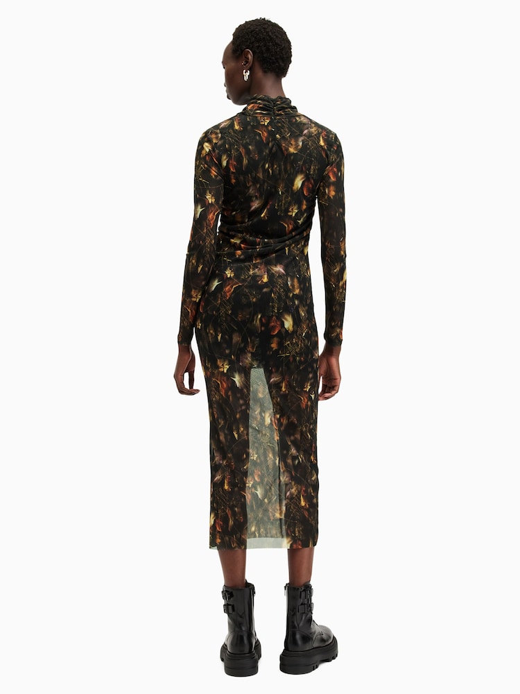 AllSaints Brown Tia Mesh Dress - Image 6 of 7
