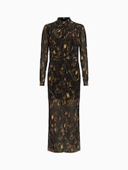 AllSaints Brown Tia Mesh Dress - Image 7 of 7