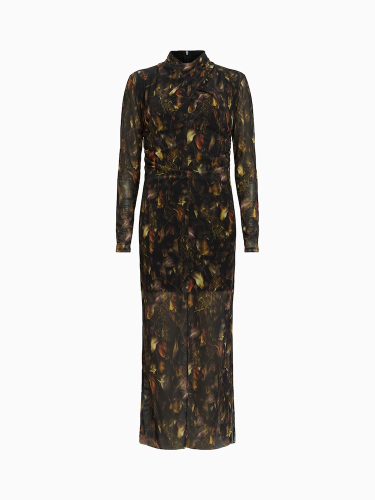 AllSaints Brown Tia Mesh Dress - Image 7 of 7