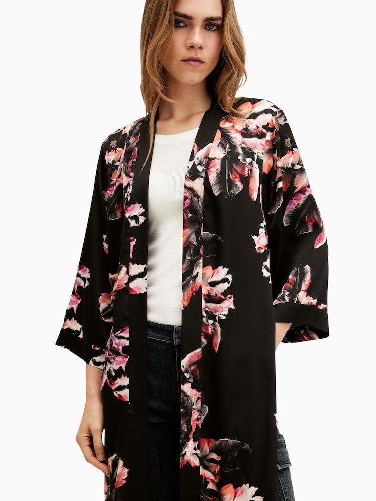 AllSaints Black/Pink Carine Kimono - Image 3 of 7