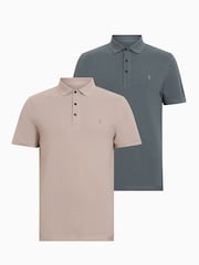 AllSaints Blue Reform Short Sleeve Polo Shirts 2 Pack - Image 1 of 7