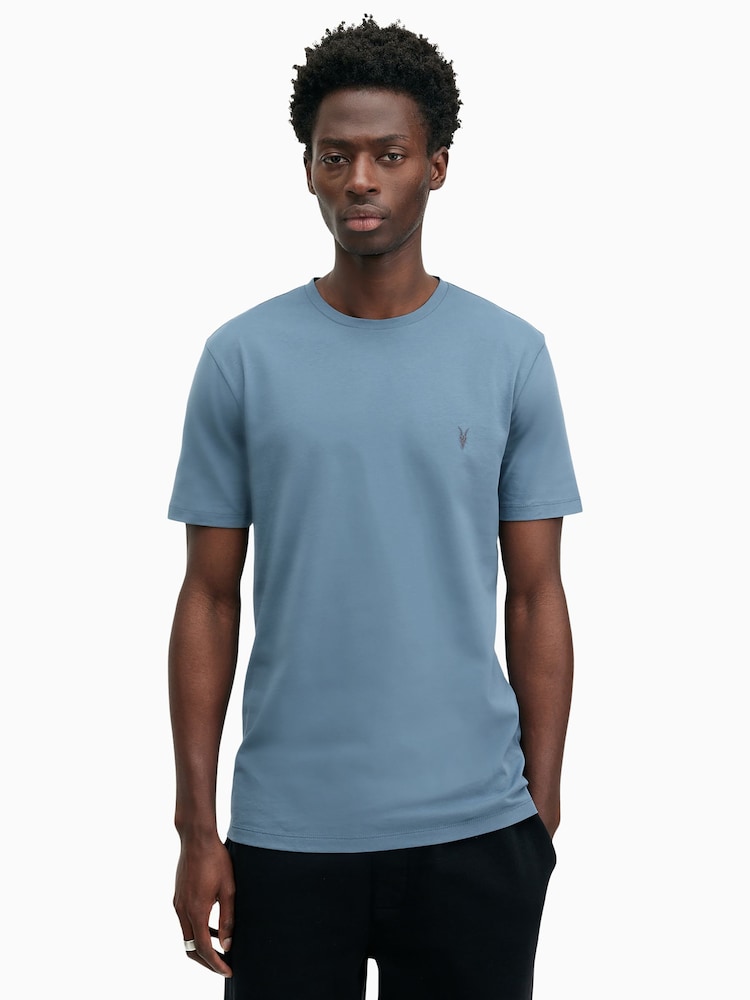 AllSaints Grey Brace Short Sleeve Crew T-Shirts 3 Pack - Image 1 of 8 AllSaints Grey Brace Short Sleeve Crew T-Shirts 3 Pack - Image 1 of 8