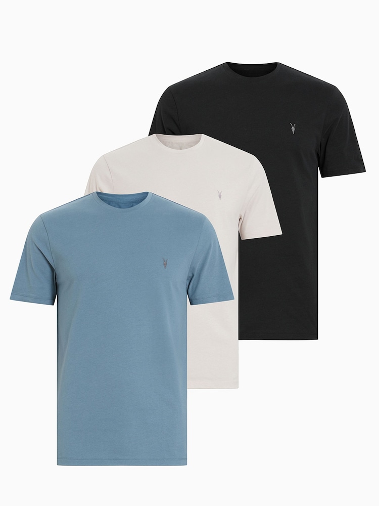 AllSaints Grey Brace Short Sleeve Crew T-Shirts 3 Pack - Image 7 of 8