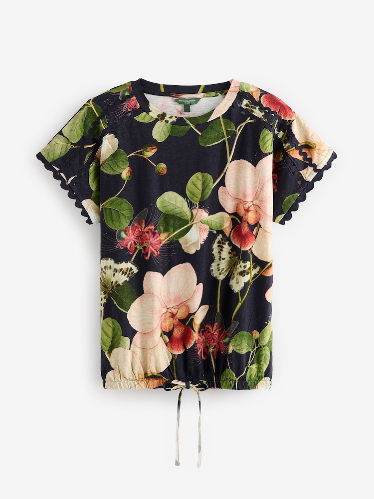 Kew bleu marine/rose fleuri Kew - T-shirt à manches courtes à ourlet 100% coton - Image 5 of 7