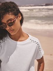 Blanc - T-shirt à manches courtes à ourlet 100% coton - Image 1 of 7