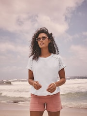 Blanc - T-shirt à manches courtes à ourlet 100% coton - Image 3 of 7