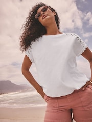 Blanc - T-shirt à manches courtes à ourlet 100% coton - Image 4 of 7