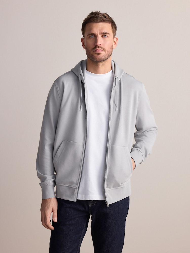 Ice Grey Signature Soft Touch Modal Zip Through Hoodie - Image 1 of 1