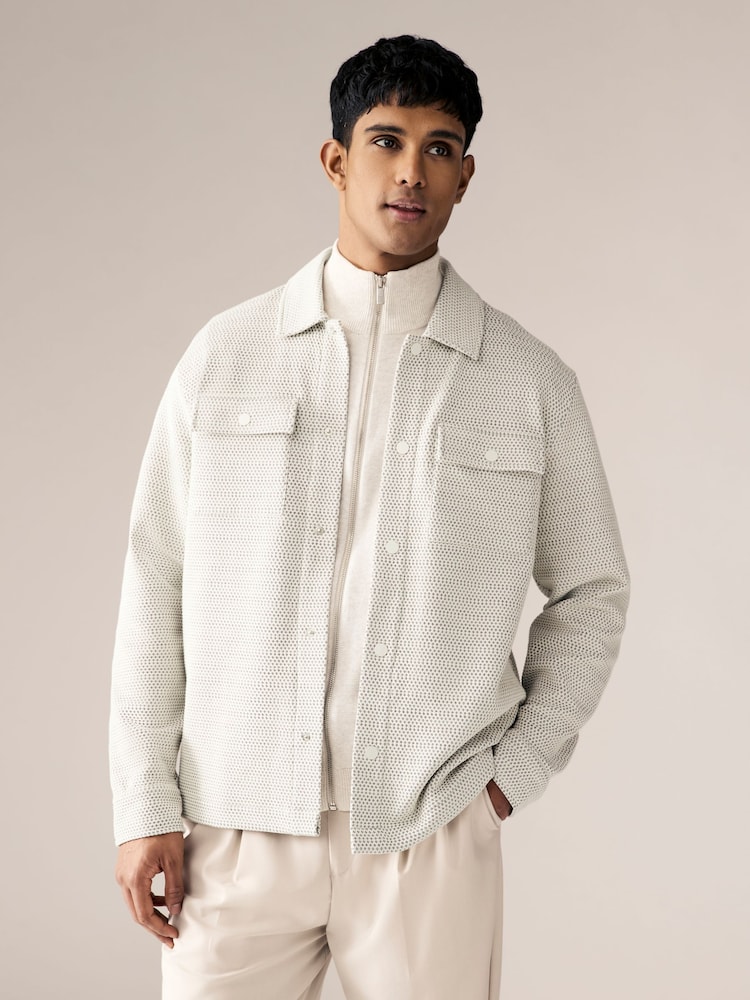 Нейтральный - Two Tone Birdseye Texture Shacket with Poppers - Изображение 1 из 8
