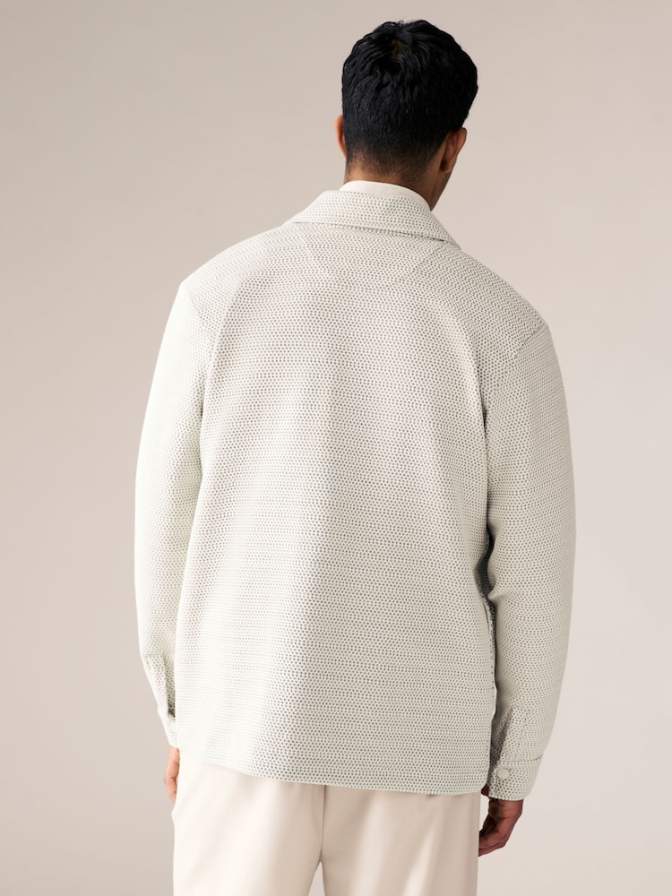 لون محايد - Two Tone Birdseye Texture Shacket with Poppers - Image 3 of 8