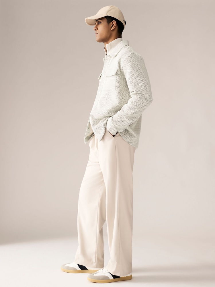 لون محايد - Two Tone Birdseye Texture Shacket with Poppers - Image 4 of 8