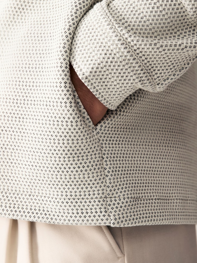 لون محايد - Two Tone Birdseye Texture Shacket with Poppers - Image 5 of 8
