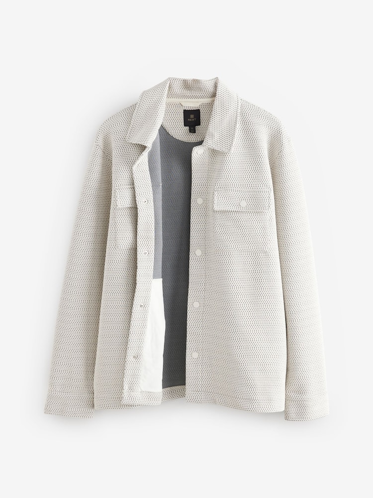 لون محايد - Two Tone Birdseye Texture Shacket with Poppers - Image 7 of 8