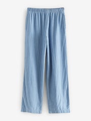 Blue Striped 100% Cotton Lightweight Wide Leg Trousers - Image 5 of 7