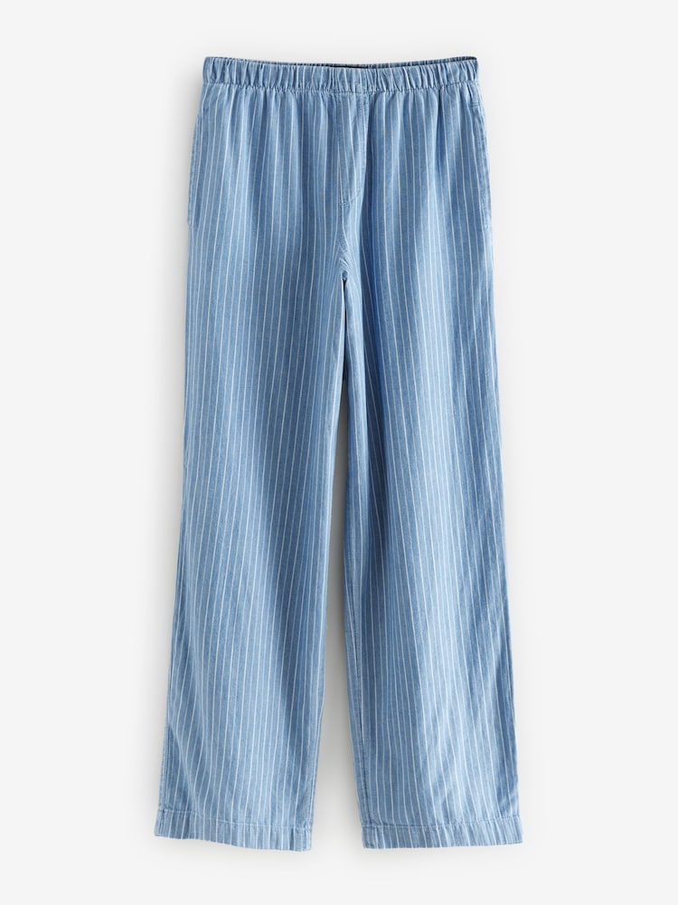 Blue Striped 100% Cotton Lightweight Wide Leg Trousers - Image 5 of 7