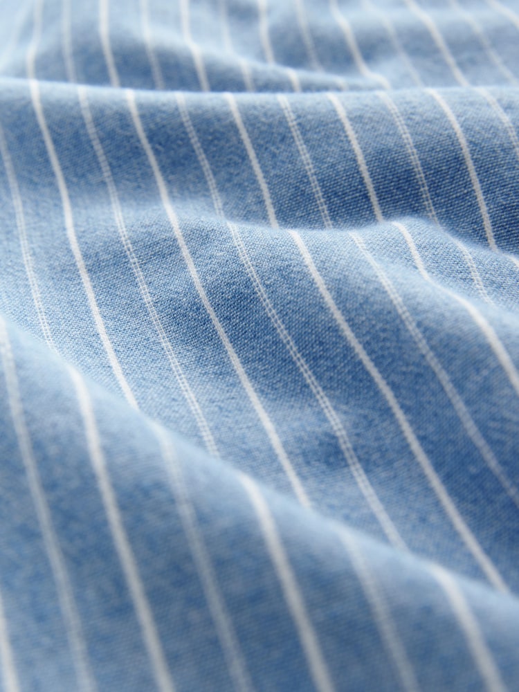 Blue Striped 100% Cotton Lightweight Wide Leg Trousers - Image 6 of 7